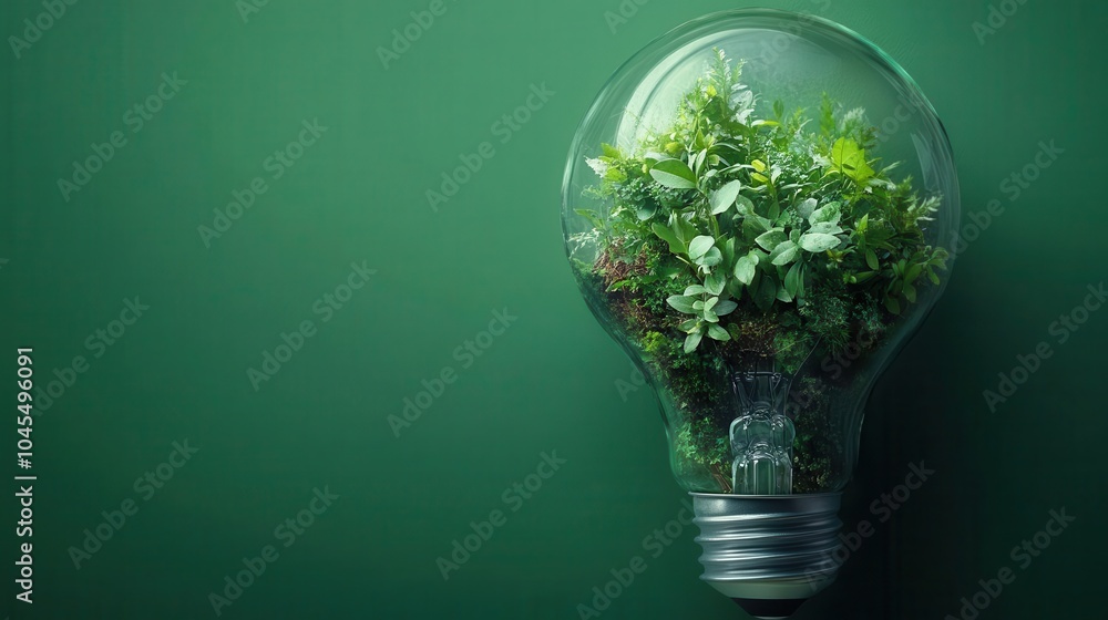 ecofriendly lightbulb filled with lush green plants set against a vibrant green background symbolizing the harmony between technology and nature ecofriendly lightbulb filled with lush green plants set against a vibrant green background symbolizing the harmony between technology and nature