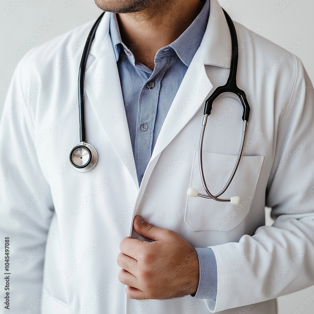 A doctor dressed in a white coat with a stethoscope around the neck, demonstrating professionalism and care. A doctor dressed in a white coat with a stethoscope around the neck, demonstrating professionalism and care.