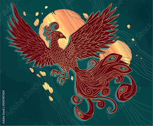 abstract illustration of mythological bird phoenix Fenghuang	