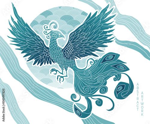 abstract illustration of mythological bird phoenix Fenghuang	