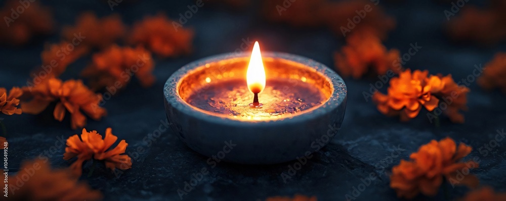 A serene candle flame surrounded by vibrant flowers, creating a tranquil and warm atmosphere for relaxation or celebration. A serene candle flame surrounded by vibrant flowers, creating a tranquil and warm atmosphere for relaxation or celebration.