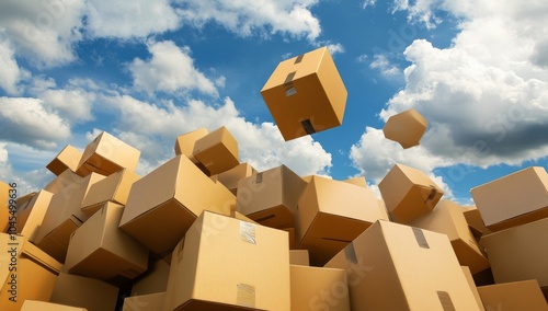 Dynamic Shot of Cardboard Boxes Falling from the Sky