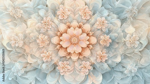 Elegant Pastel Mandala Design with Floral Elements and Flowing Curves