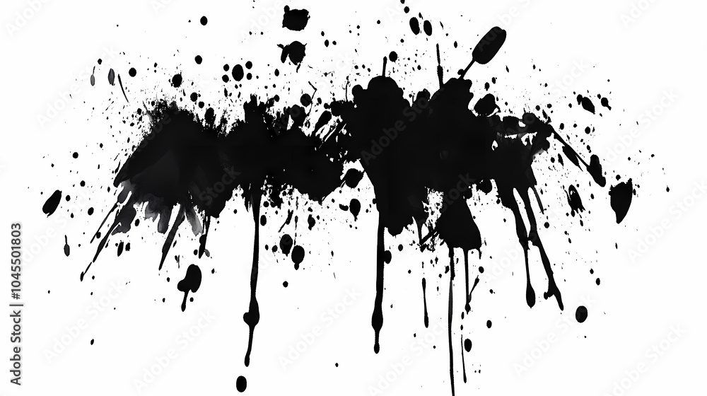 Fototapeta premium Black ink splatter on a white background, creating a dynamic and abstract design. Ink Splatter. Illustration