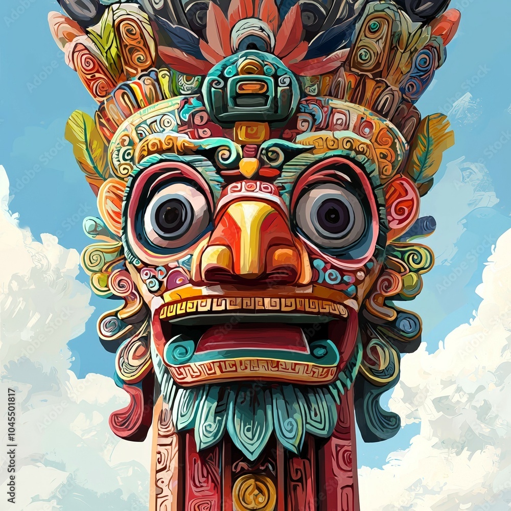 Obraz premium Colorful tribal mask against a bright sky