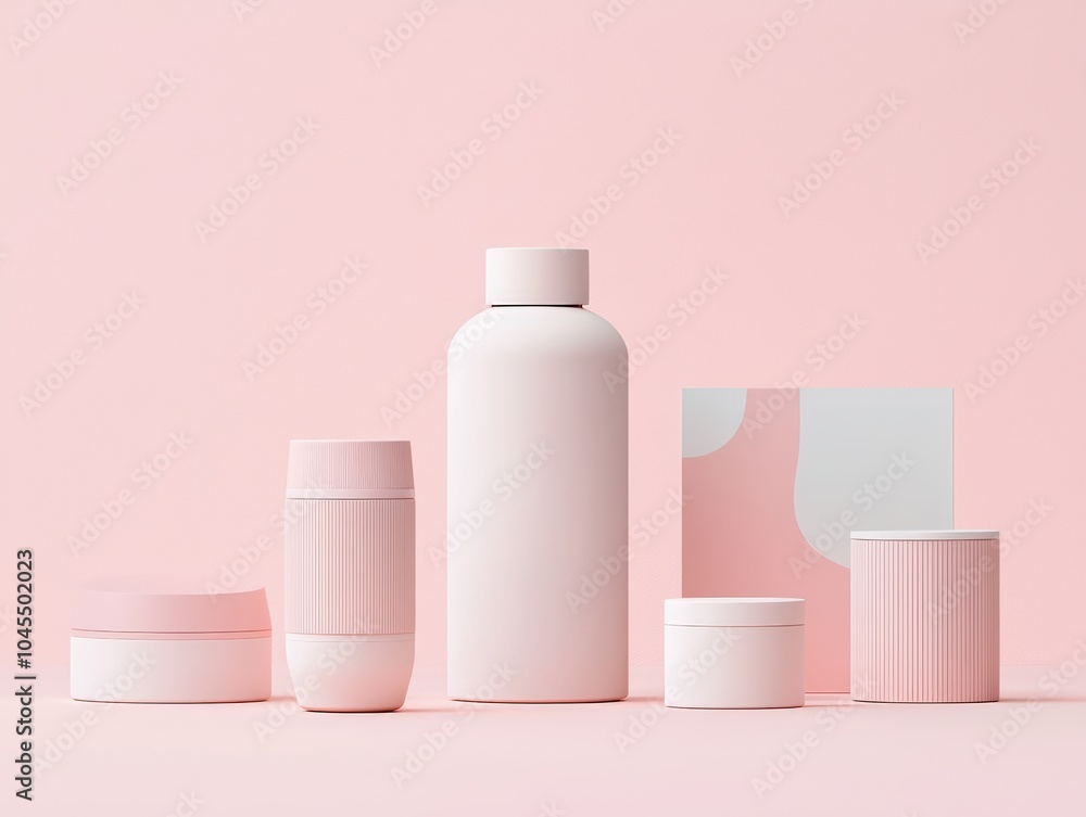 Cosmetic packaging on soft pink background Cosmetic packaging on soft pink background