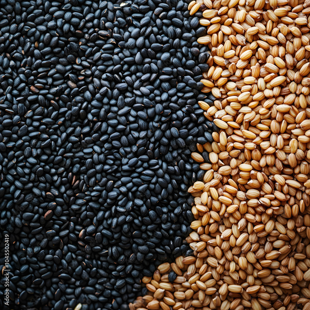 Variety of Seeds in Black and Golden Color Contrast Variety of Seeds in Black and Golden Color Contrast