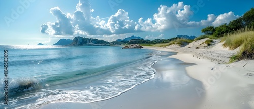 Captivating Coastal Panorama with Serene Ocean Waves and Clear Blue Sky