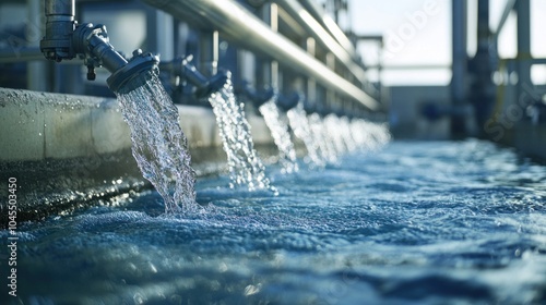 Seawater desalination plant transforming salty ocean water into fresh, drinkable water.