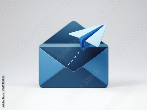 A stylized blue envelope with a paper airplane flying out, symbolizing digital communication and messaging.