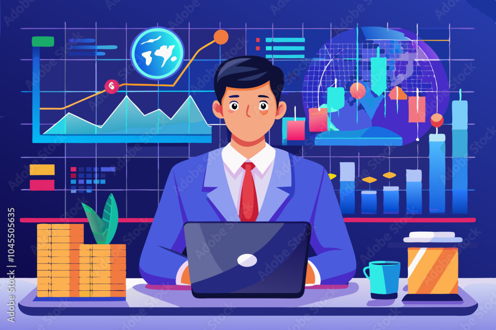 Businessman analyzing the financial data of the currency trading chart.Corporate finance technology and investment concept. Businessman analyzing the financial data of the currency trading chart.Corporate finance technology and investment concept.