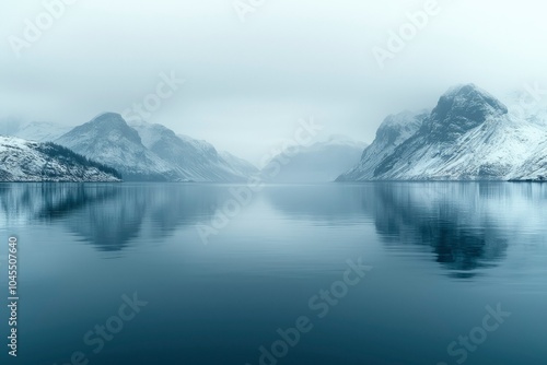 Snow-capped Mountains Reflecting on a Calm Fjord