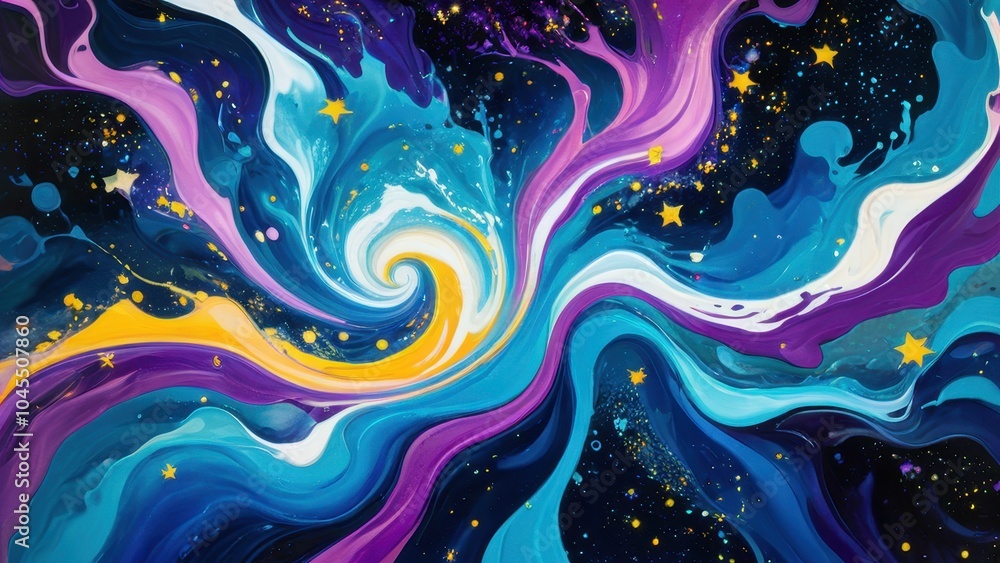 A mesmerizing abstract painting showcasing fluid shapes and vibrant colors swirling against a dark backdrop, creating a cosmic and dynamic visual experience A mesmerizing abstract painting showcasing fluid shapes and vibrant colors swirling against a dark backdrop, creating a cosmic and dynamic visual experience