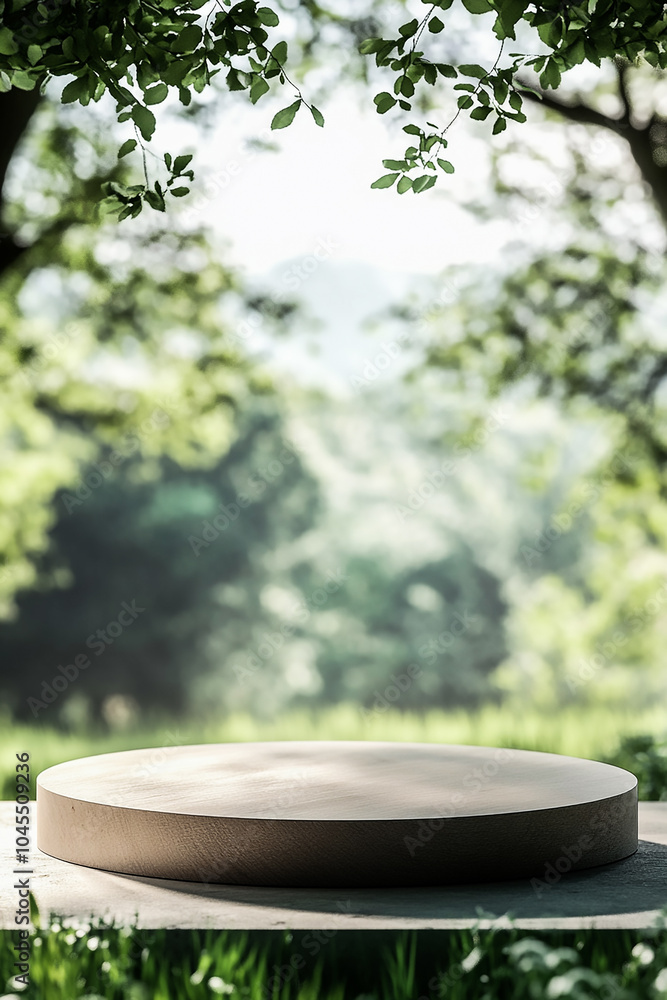 Natural Podium in Forest Background for Product Presentation - Organic Display Stand Concept Natural Podium in Forest Background for Product Presentation - Organic Display Stand Concept