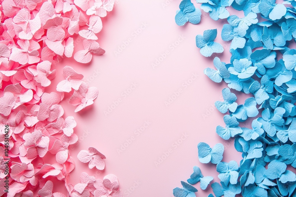 Colorful butterfly confetti, pink and blue on a pastel background. Colorful butterfly confetti, pink and blue on a pastel background.