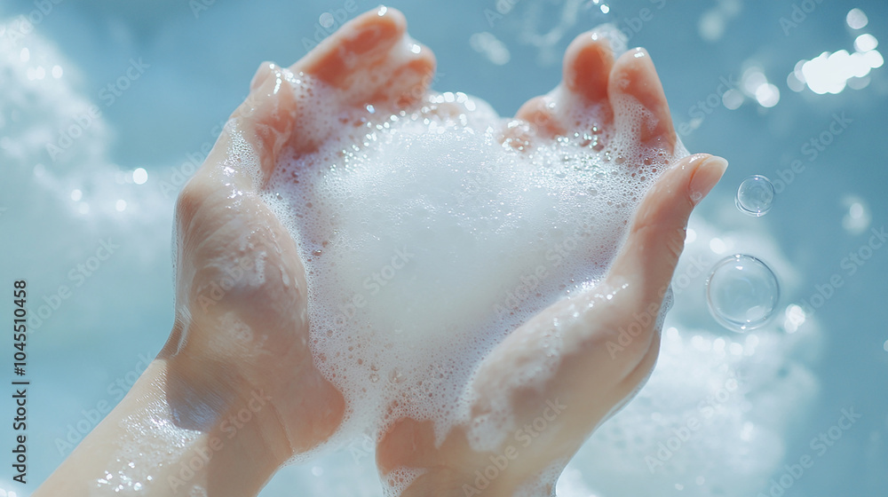 Fototapeta premium Close-Up of Hands with Soft Bubbly Foam