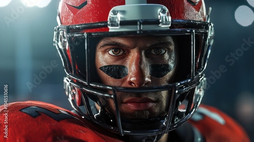 American football player standing with rugby helmat photo