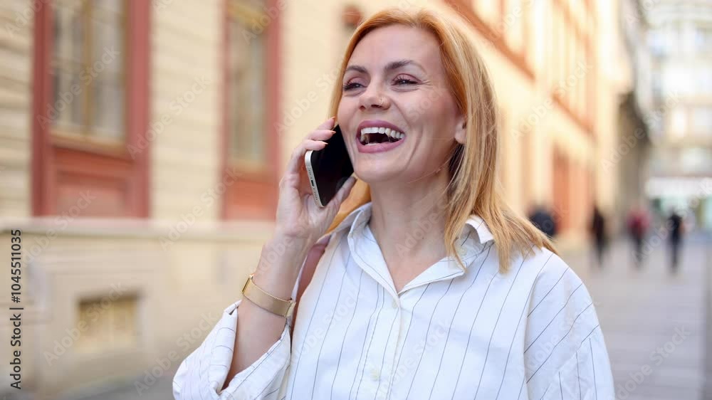 Woman in a walk talking on mobile phone Woman in a walk talking on mobile phone