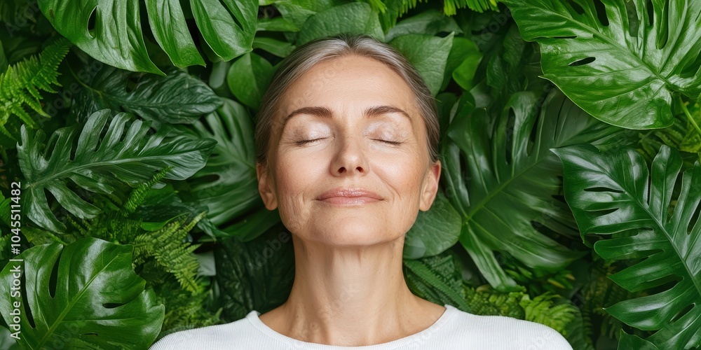 Serene Woman Surrounded by Lush Greenery Tranquil Nature Portrait Serene Woman Surrounded by Lush Greenery Tranquil Nature Portrait