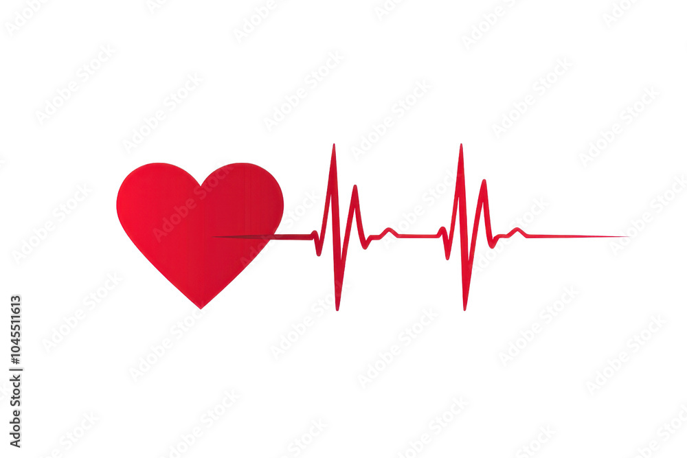 Illustration of a red heart with an electrocardiogram line, symbolizing heartbeat and health, on a transparent background. Illustration of a red heart with an electrocardiogram line, symbolizing heartbeat and health, on a transparent background.