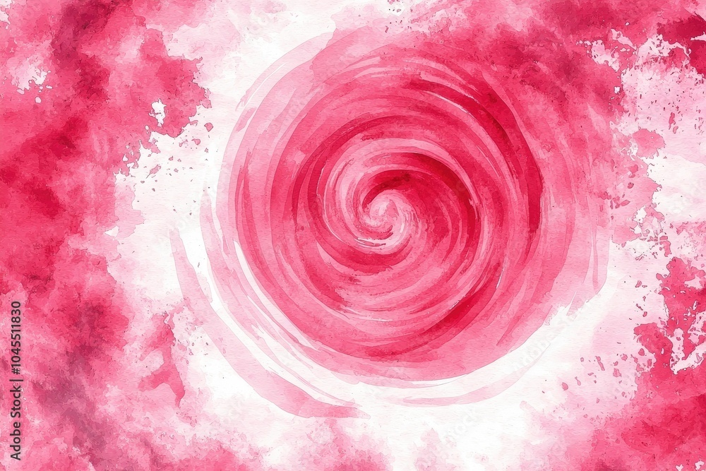 Fototapeta premium Vibrant spiral swirl design in red and pink watercolor style, abstract background.