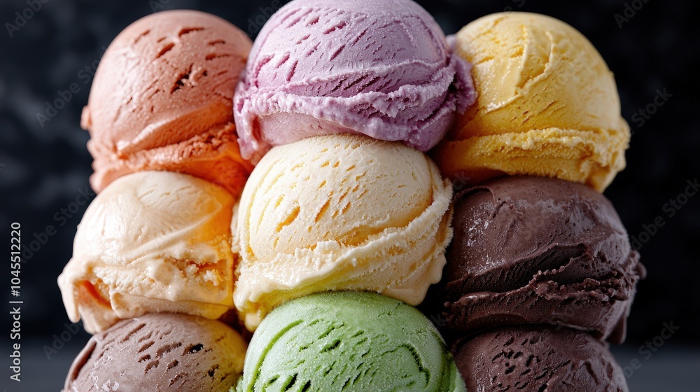 Close up of Rainbow Ice Cream Scoops Delicious Dessert Colorful Frozen Treat Close up of Rainbow Ice Cream Scoops Delicious Dessert Colorful Frozen Treat