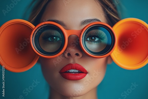 abstract portrait of young woman with locator ears and glasses, gossip girl, yellow press photo