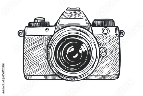 Illustration of a vintage camera in sketch style, depicting classic photography aesthetics and artistic expression. Ideal for creative design.