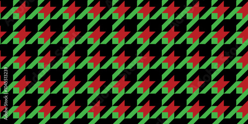 Houndstooth Seamless Christmas Colors Pattern Red Green Black Background Illustration