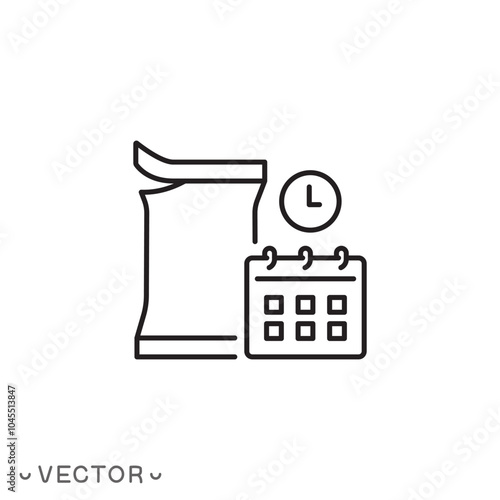 icon of best before date for open package, expiration date product, thin line symbol isolated on white background, editable stroke eps 10 vector illustration