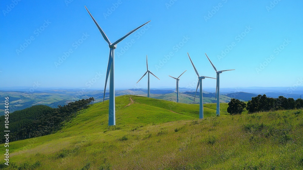 Wind energy turbines spinning gracefully in an open field, contributing to the renewable energy revolution. Wind energy turbines spinning gracefully in an open field, contributing to the renewable energy revolution.
