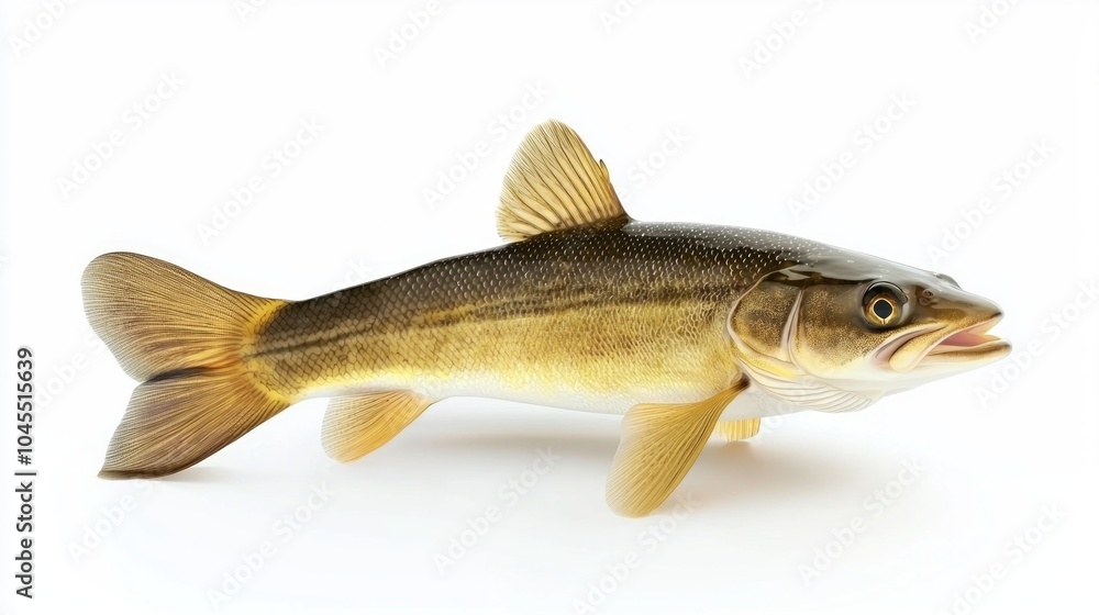 Zander a Sander lucioperca is vividly displayed on a white background highlighting its elegant shape and unique coloration typical of this fish species. Zander a Sander lucioperca is vividly displayed on a white background highlighting its elegant shape and unique coloration typical of this fish species.