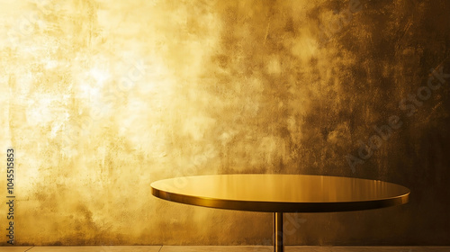 Golden podium on gold background with natural shadows. Pedestal stage for premium electronics presentation. Perfect platform for your product. Three dimensional illustration.