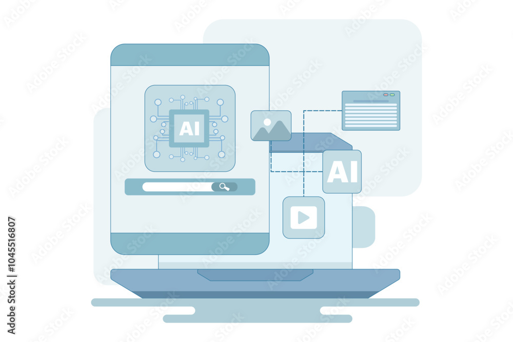 AI assisted search engine concept, Artificial intelligence with search results, AI processing search engine results, Online web search engine with AI helps users find information faster. AI assisted search engine concept, Artificial intelligence with search results, AI processing search engine results, Online web search engine with AI helps users find information faster.