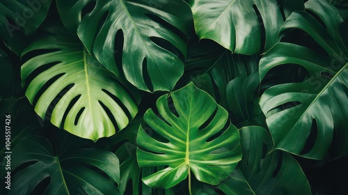 Wallpaper Mural Tropical Green Monstera Leaves Background Torontodigital.ca