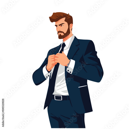 Minimalist illustration of a businessman with a beard and a blue suit