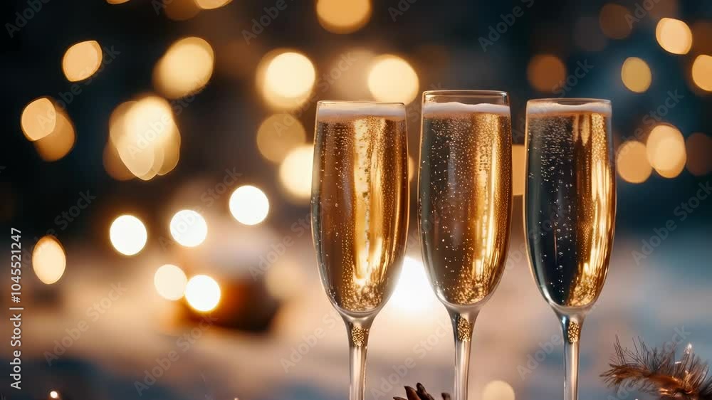Cheers to Festive Celebration Toast with Sparkling Champagne Flutes, Bubbles, and Warm Lights for Joyous New Year Party! Cheers to Festive Celebration Toast with Sparkling Champagne Flutes, Bubbles, and Warm Lights for Joyous New Year Party!