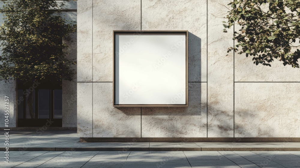 A blank vertical sign mockup set against a contemporary building facade, ideal for outdoor advertising A blank vertical sign mockup set against a contemporary building facade, ideal for outdoor advertising