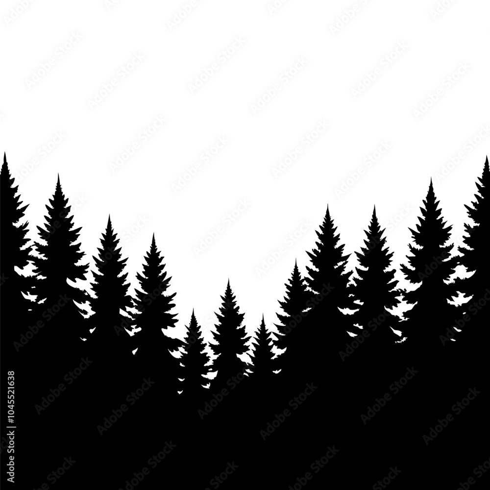 Obraz premium Dense coniferous forest silhouette with jagged border
