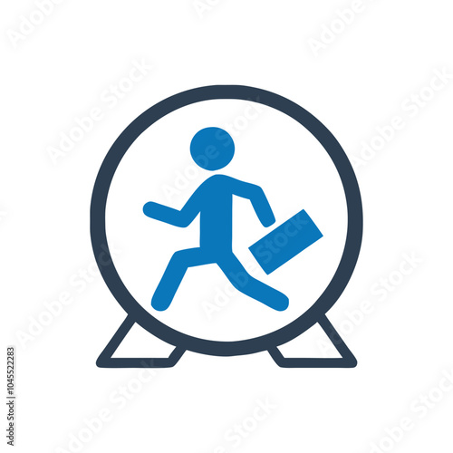 Man running in a hamster wheel Icon on white background