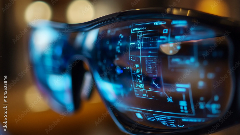 Augmented reality glasses displaying a high-tech interface, showing ...
