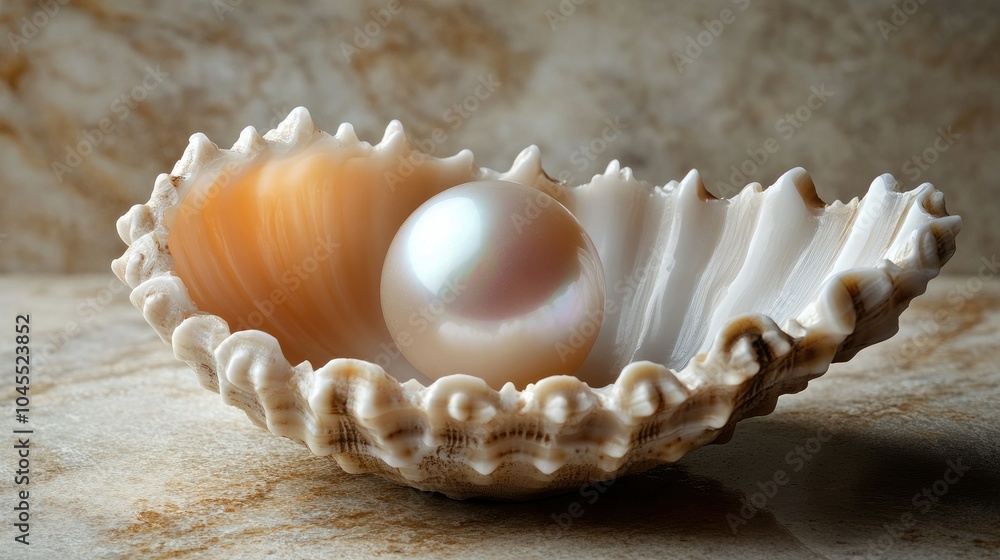 Elegant Pearl in a Shimmering Shell on Marble Surface