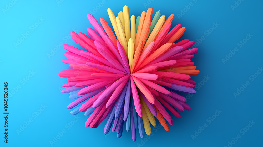 Colorful, abstract cluster of spikes against a vibrant blue background, perfect for artistic and creative design projects. Colorful, abstract cluster of spikes against a vibrant blue background, perfect for artistic and creative design projects.