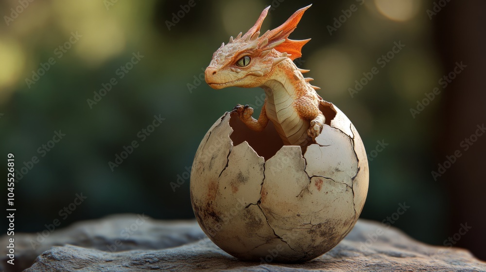 Small dragon emerging from cracked egg Small dragon emerging from cracked egg