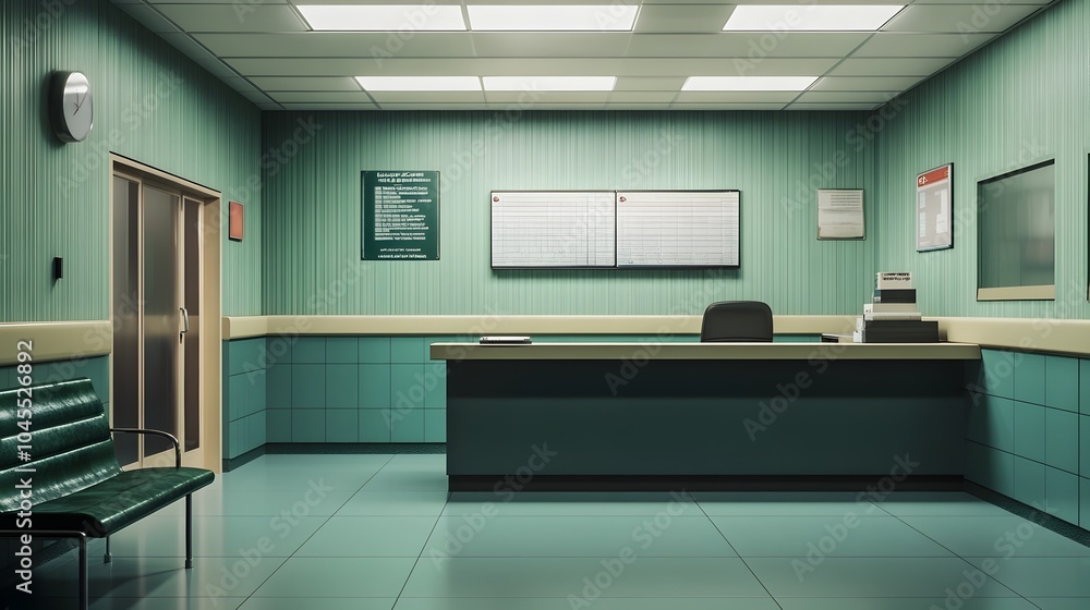 Head of Department Desk in Modern Hospital Lobby and Reception Area Head of Department Desk in Modern Hospital Lobby and Reception Area