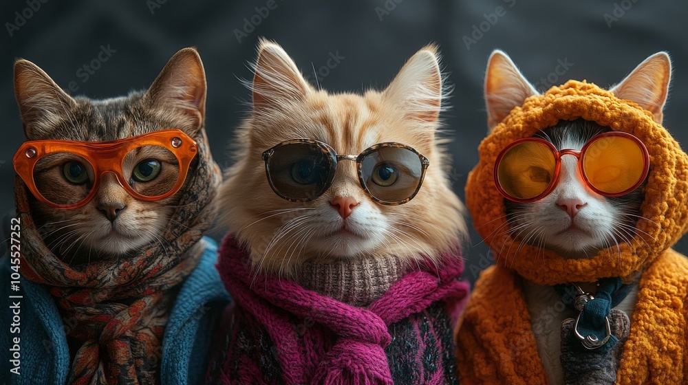 Fototapeta premium Pets and their favorite outfits, featuring stylish clothes and costumes. Emphasizing stylish and playful nature. Ideal for fashion-themed social media posts and pet blogs.