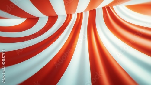Wallpaper Mural Bright red and white striped fabric draping elegantly, creating a dynamic visual display in soft lighting. Torontodigital.ca