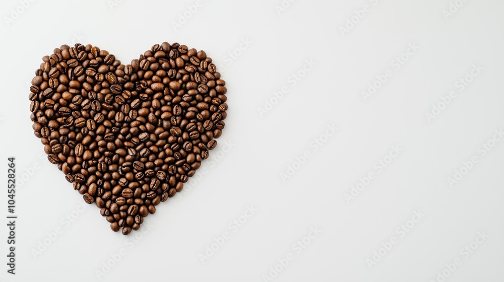 A heart shape made of coffee beans on a white background, symbolizing a love for coffee. A heart shape made of coffee beans on a white background, symbolizing a love for coffee.
