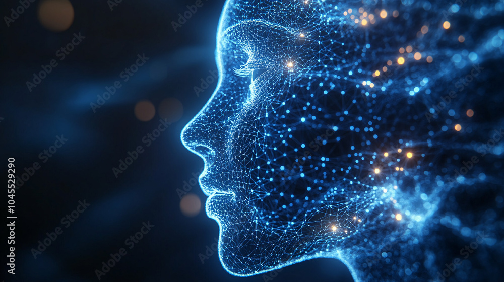 abstract blue digital face with bokeh lights abstract blue digital face with bokeh lights