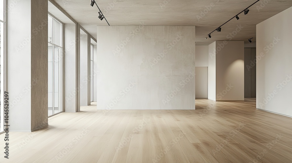 Fototapeta premium Bright Empty Room with Wooden Floor and Large Windows